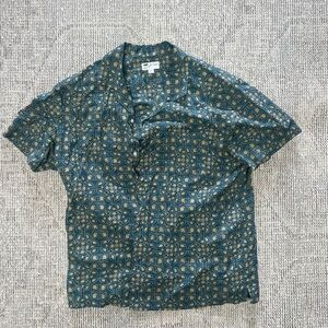 J. Crew Teal and Beige Geometric Shirt